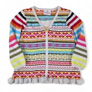 Hanna Andersson Girls Sweater Cardigan Size 100 | Colorful Fair Isle Stripe Knit